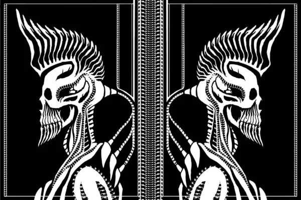 Киборги Робот Дроид Черепом Большим Ирокезом Гребнем Голове Острая Борода — стоковый вектор