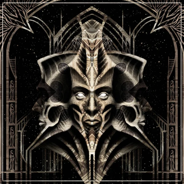 Mörkt Monument Med Mönster Gotisk Stil Stöd Form Tre Huvuden — Stockfoto