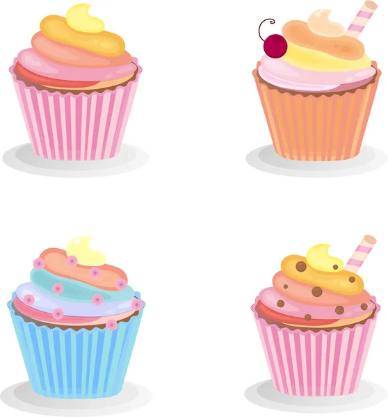 Sweet Cupcake Set Isolated White Background Muffin Icon Yummy Dessert — Stock Vector