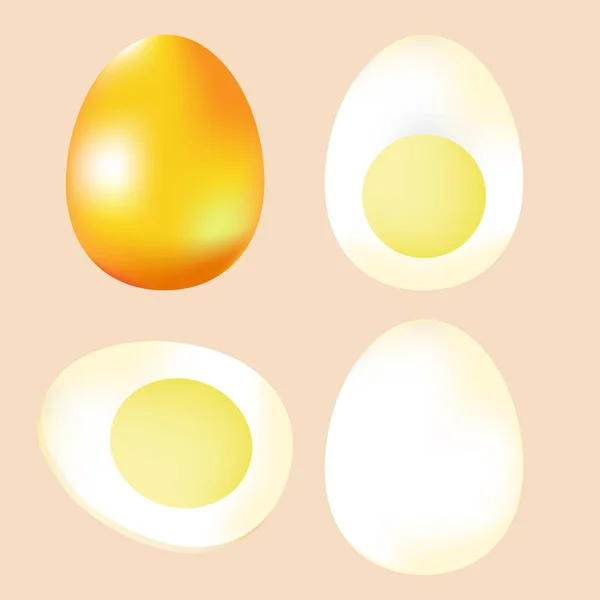 Куряче Реалістичне Яйце Набір Варених Наполовину Нарізаних Яєць Векторні Ілюстрації — стоковий вектор