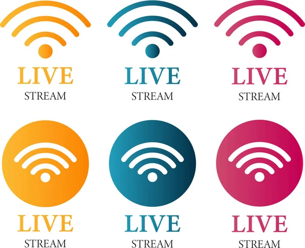 Set Von Livestream Symbol Bunte Symbole Und Schaltflächen Für Live — Stockvektor