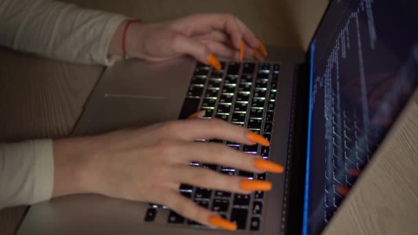 Woman coding screen hands html programming on laptop, development web Closeup — Stock Video