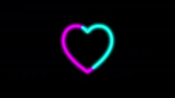 Abstrakte digitale Hintergrund Neon Herz blau lila Spektrum Animation Neon LED — Stockvideo