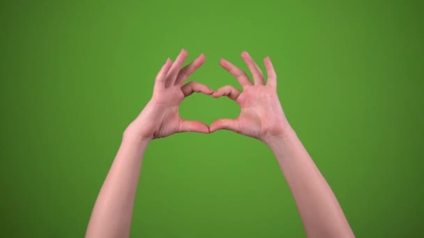 Mano cuore spettacolo sullo schermo verde — Video Stock