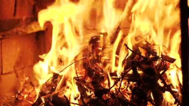 Güzel Ahşap Yangına Karşı Siyah Arka Plan Şömine — Stok video