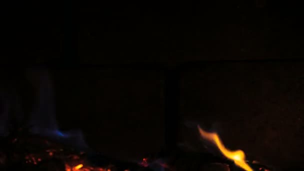 Frumos Foc Lemn Fundal Negru Semineu — Videoclip de stoc