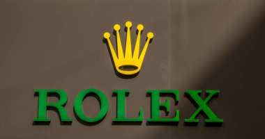 Aarhus, Danimarka - 24 Mart 2020: Aarhus 'taki Rolex binasının logosu.