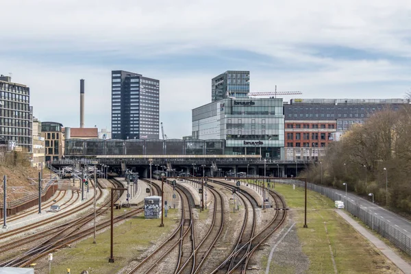 Aarhus Denmark March 2020 Aarhus Train Station Rails Going Bridge — Stock Photo, Image