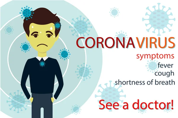 Bannière Des Symptômes Coronavirus Allez Voir Médecin Affiche Virus Corona — Image vectorielle