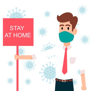 Koronavirüsü durdurun. Evde kal. Karantinaya alın. COVID-19. Maske takan insanlar. Tıbbi koruyucu maskeli insanlar..
