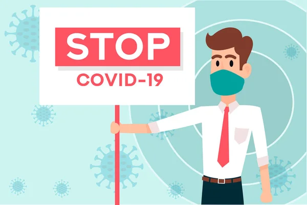 Detén Coronavirus Covid Gente Usando Máscara Personas Con Máscara Protección — Vector de stock