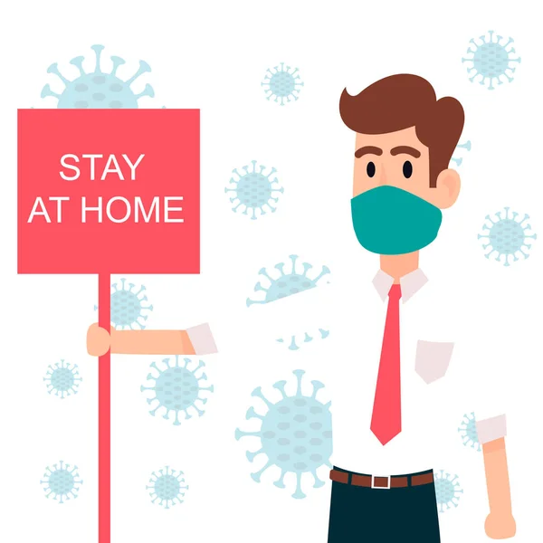 Arrêtez Coronavirus Reste Maison Quarantaine Covid Des Gens Portant Masque — Image vectorielle
