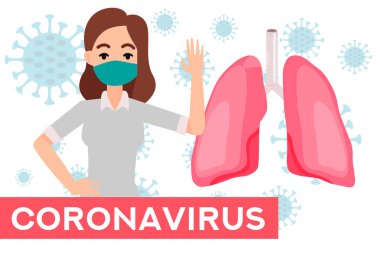 Koronavirüsü durdurun. Coronavirus insan ciğerlerine bulaştı. Koronavirüs tehlikesi ve halk sağlığı riski. Pandemik tıbbi konsept. Vektör bayrağı. Coronavirus 'a karşı savaş. Sosyal medya