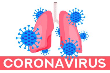 Koronavirüsü durdurun. Coronavirus insan ciğerlerine bulaştı. Koronavirüs tehlikesi ve halk sağlığı riski. Pandemik tıbbi konsept. Vektör bayrağı. Coronavirus 'a karşı savaş. Sosyal medya