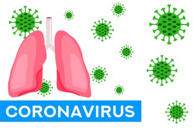 Koronavirüsü durdurun. Coronavirus insan ciğerlerine bulaştı. Koronavirüs tehlikesi ve halk sağlığı riski. Pandemik tıbbi konsept. Vektör bayrağı. Coronavirus 'a karşı savaş. Sosyal medya