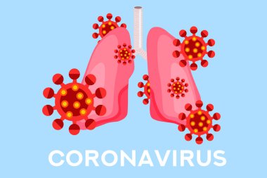 Koronavirüsü durdurun. Coronavirus insan ciğerlerine bulaştı. Koronavirüs tehlikesi ve halk sağlığı riski. Pandemik tıbbi konsept. Vektör bayrağı. Coronavirus 'a karşı savaş. Sosyal medya