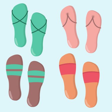 Summer flip flops vektör illüstrasyonu. İzole şirin parmak arası terlikler. Yazlık ayakkabılar.