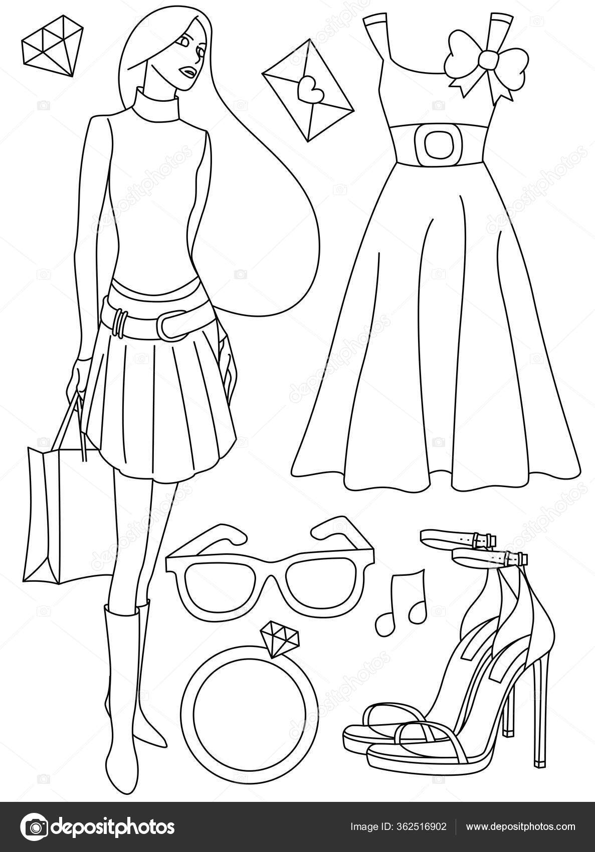 Woman in a simple style dress style. She is leaving the house to go  shopping.Fashion illustration of girl. Lovely girl. Hairstyles for women in  modern style.Doodle art concept,illustration painting Stock Vector |