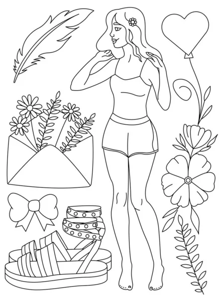 Doodle Ilustração Vetor Esboço Menina Moda Com Monte Elementos Doodle — Vetor de Stock