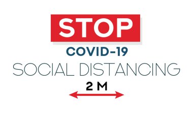 Sosyal uzaklık. Koronavirüsü durdurun. COVID-19. Bayraklar ve başlıklar. Maske takan insanlar. Tıbbi koruyucu maskeli insanlar. Web afişi. Sosyal medya kaynağı. Karantinaya alın. Coronavirus (2019-nCoV)
