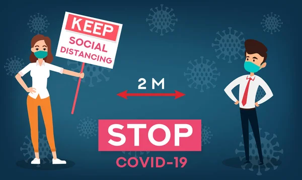 Distance Sociale Arrêtez Coronavirus Covid Bannières Têtes Pour Site Des — Image vectorielle