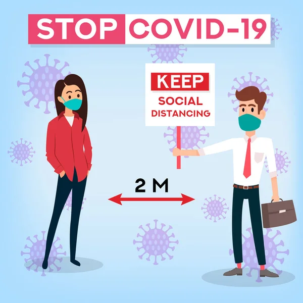 Soziale Distanzierung Stoppt Das Coronavirus Covid Banner Und Kopfzeilen Für — Stockvektor