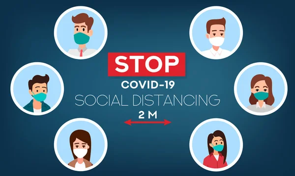Jarak Sosial Hentikan Coronavirus Covid Panji Dan Tajuk Untuk Situs - Stok Vektor