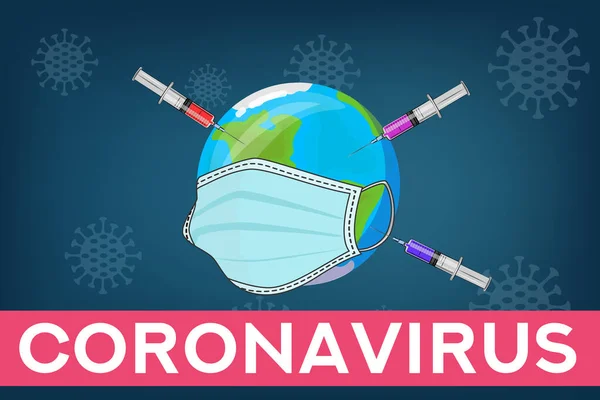 Earth Wears Mask Stop Coronavirus Corona Virus Illustration Covid Corona — Stock Vector