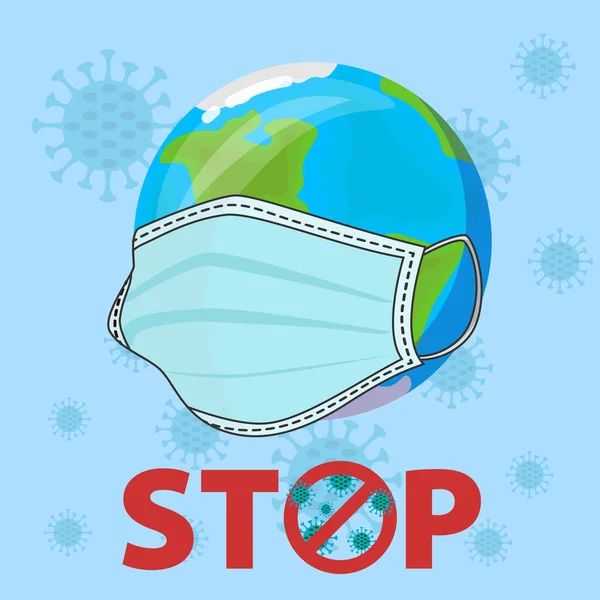 Terre Porte Masque Arrêtez Coronavirus Illustration Virus Corona Covid Virus — Image vectorielle
