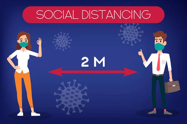 Bannière Distance Sociale Arrêtez Coronavirus Covid Des Gens Portant Masque — Image vectorielle