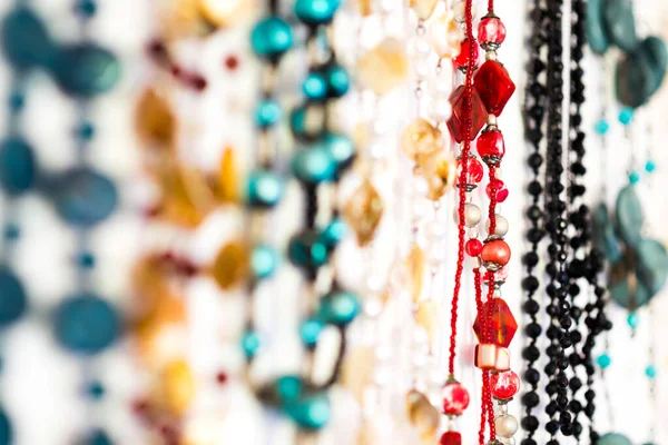 Hanging Row Colourful Beaded Necklaces — Stock Photo, Image