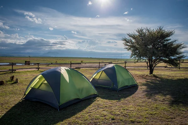 Duas Tendas Armadas Amphitheatre Backpackers Perto Parque Nacional Royal Natal — Fotografia de Stock