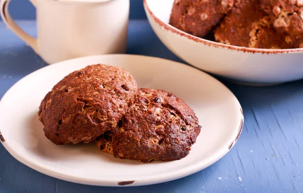 Double chocolate coconut cookies on plate — Stock Photo, Image