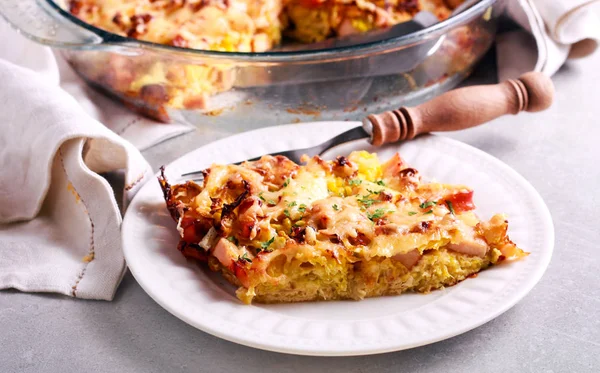 Kale cabbage and smoked meat bake — Stock Photo, Image