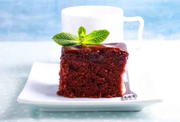 Cherry brownies with chocolate frosting — Stock Photo, Image