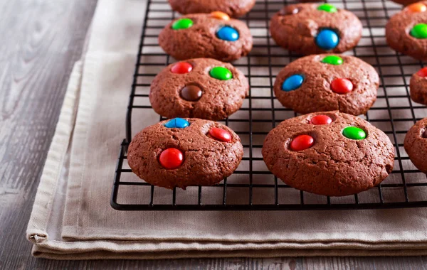 Homemade candy coated chocolate cookies — Stock Photo, Image