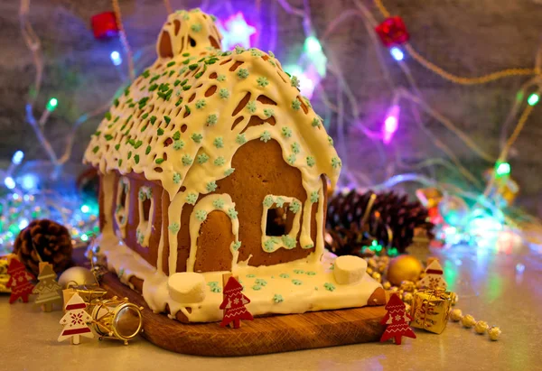 Gingerbread house over lights — Stock Photo, Image