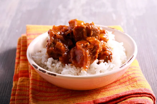 Rice with pork ribs and gravy — Stock Photo, Image