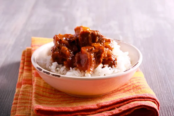 Rice with pork ribs and gravy — Stock Photo, Image