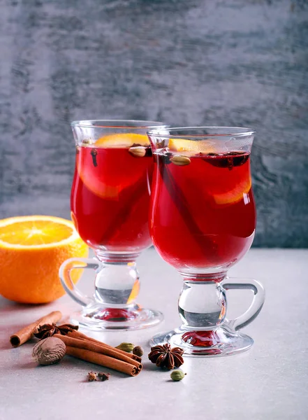 Christmas mulled wine or gluhwein with spices — Stock Photo, Image