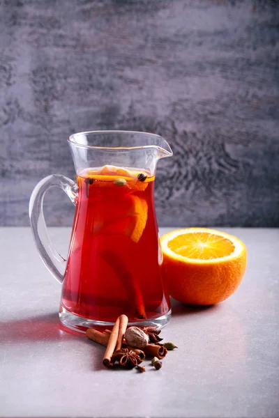 Christmas mulled wine or gluhwein with spices — Stock Photo, Image