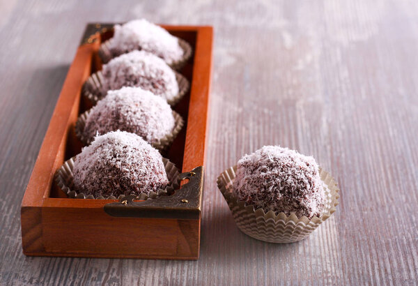 Homemade candies covered with chocolate 