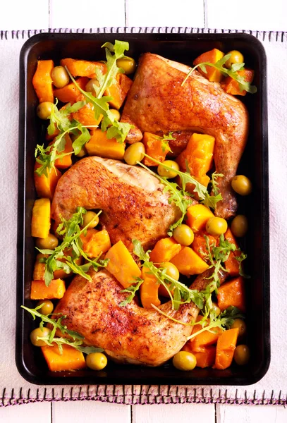 Chicken and squash tray bake