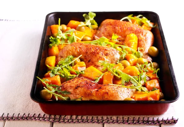Chicken and squash tray bake