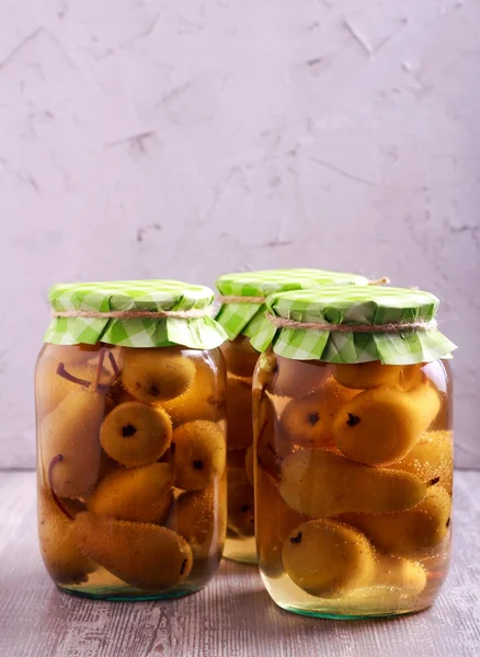Spicy pear compote in jars — Stock Photo, Image