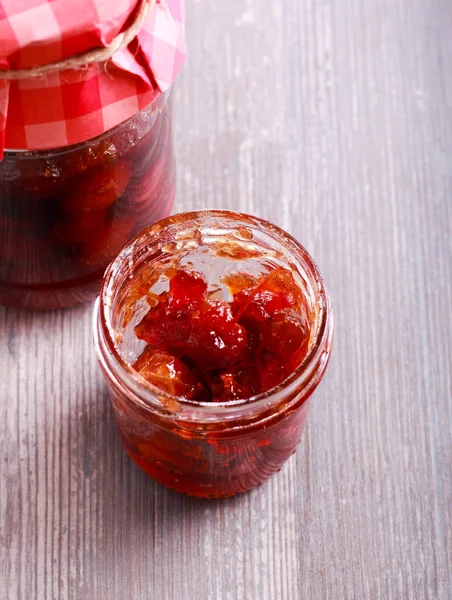 Homemade crabapples jam in a jar — Stock Photo, Image