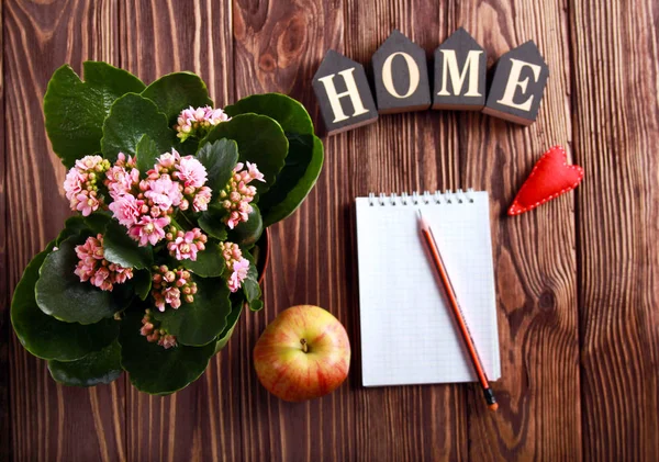 위쪽 노트북의 보기 다음 꽃, 사과 홈 로그인 — 스톡 사진
