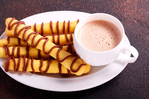 Shortbread sticks with chocolate drizzle — Stock Photo, Image