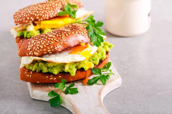 Avocado and egg double toast — Stock Photo, Image