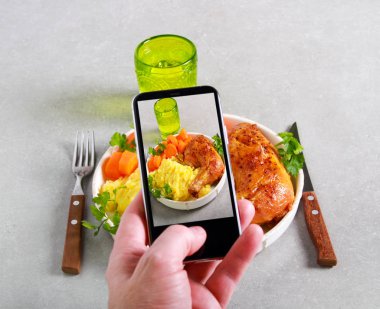 Telefonla yemeklerin fotoğrafını çekmek, yemek fotoğraflarını paylaşmak. 